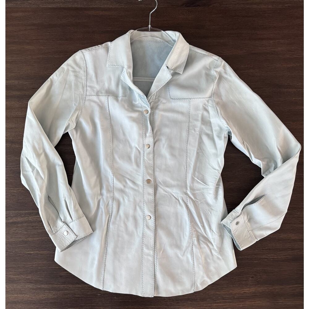 Suede Shirt Jacket Womens S/M Light Blue Reversible Buttery Soft Leather